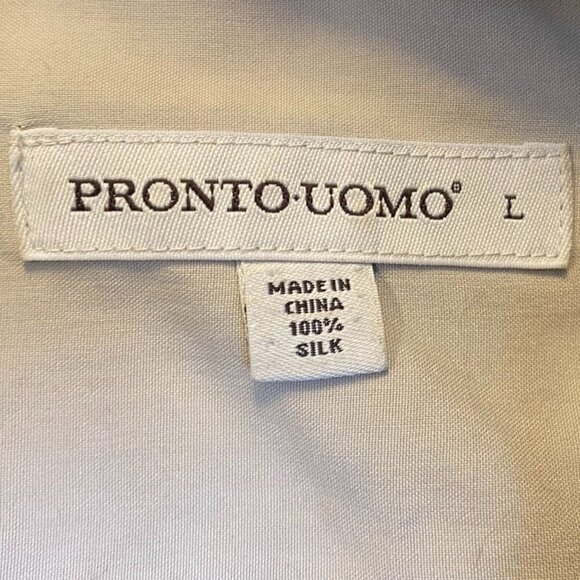 Pronto Uomo Mens Shirt Large Short Sleeve Gray Casual Button-Up Striped Travel - Picture 3 of 8